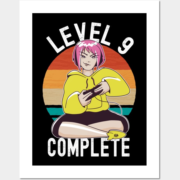 Level 9 Complete Girls Loves Anime Gamer 9th Birthday Girl Wall Art by Ramadangonim